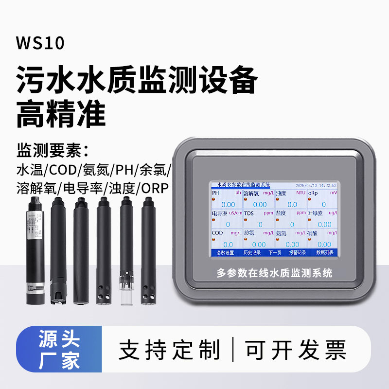 污水水質(zhì)監(jiān)測參數(shù)（水溫、COD、氨氮、ph、余氯、溶解氧、電導率、濁度、orp）